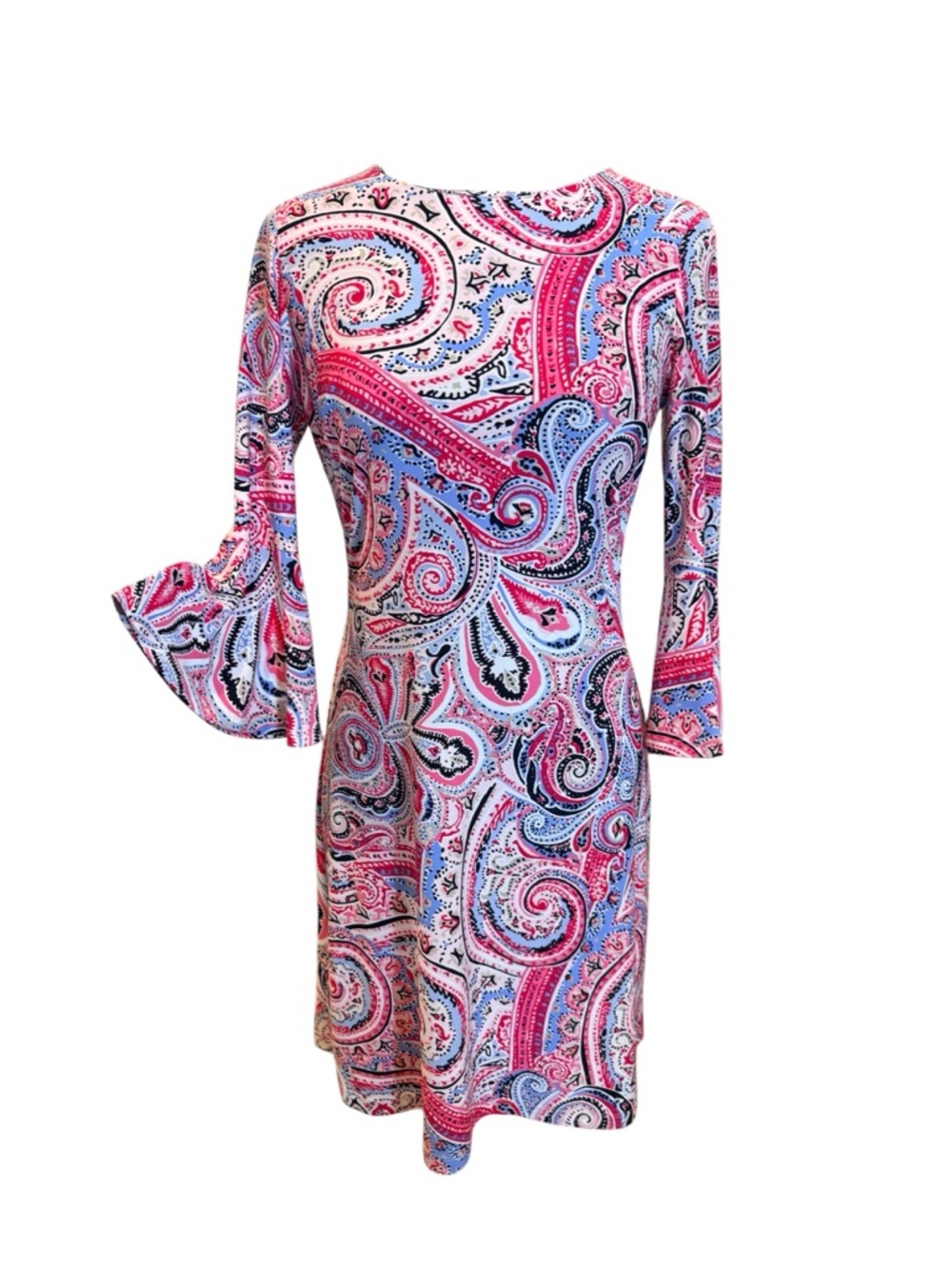 Tommy Hilfiger Pink Blue Paisley 3/4 Bell Sleeve Shift Dress Size 2